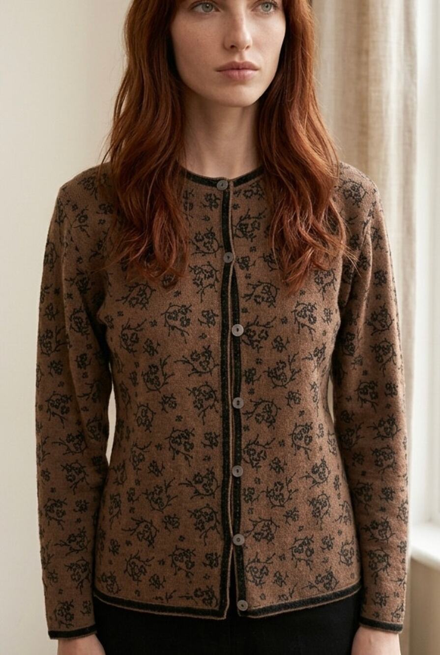 VTG 80s Merino Wool Cardigan Medium Espresso Dark Cottage Academia Old Money
